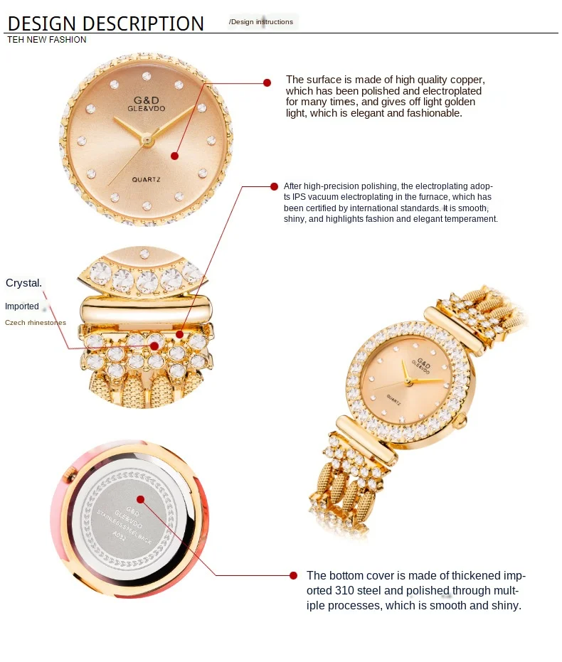 G &amp D брендовые роскошные женские часы-браслет со стразами наручные часы золотые