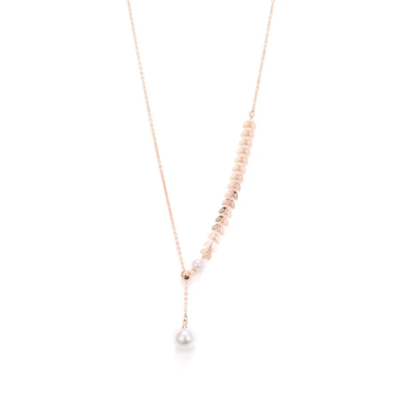 

Titanium Stainless Steel Statement Branches Pearl Necklace Pendants Chokers Collar Water Wave Chain Women Jewelry Girl Gift