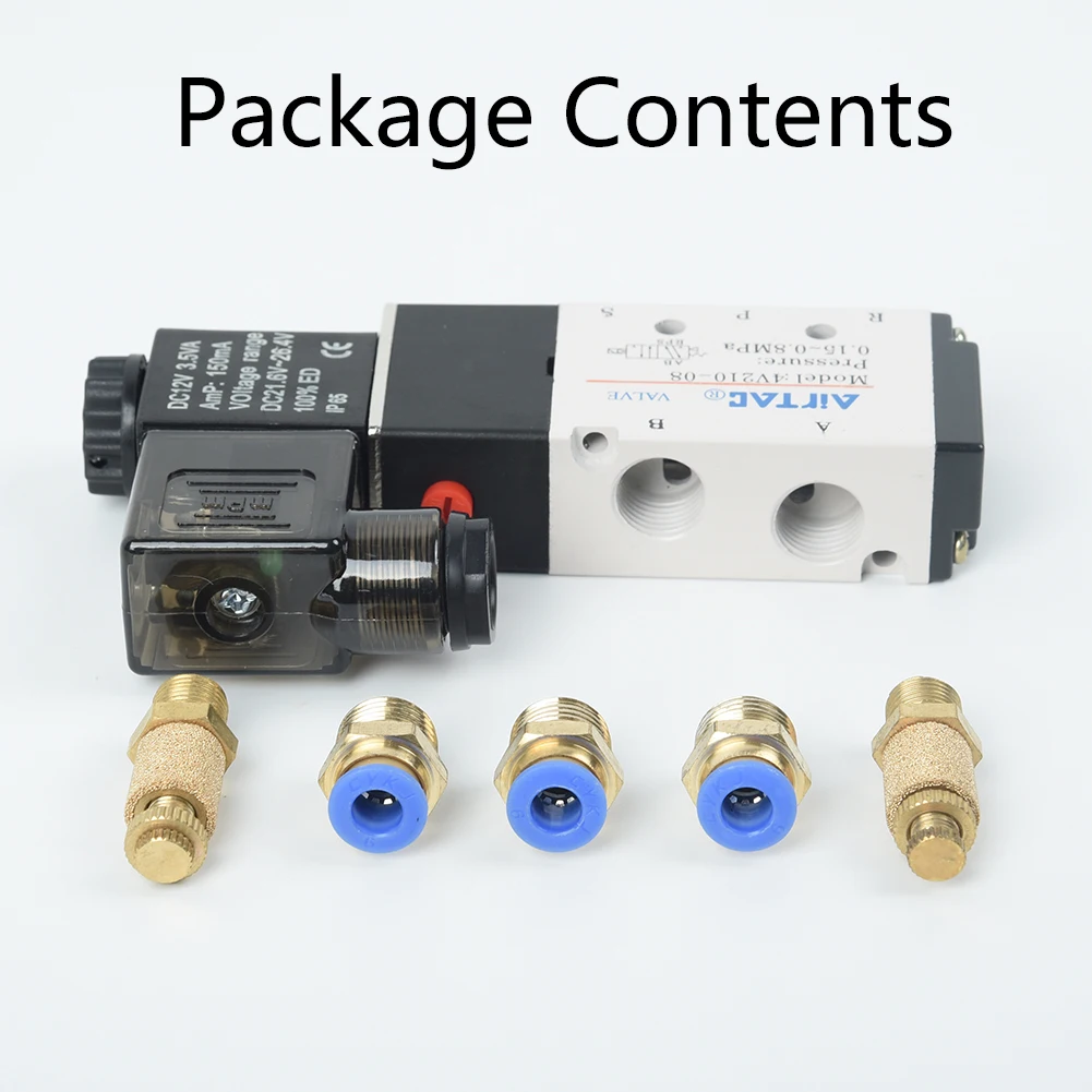 

DC 12V 5-Way 2 Position Pneumatics Electrics Solenoid Valve NPT Aluminums Kits