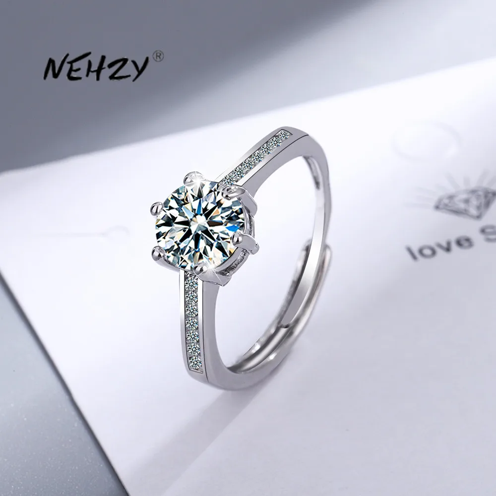 

NEHZY S925 Stamp Silver New Woman Fashion Jewelry High Quality Crystal Zircon Simple Retro Six Prong Open Ring Size Adjustable