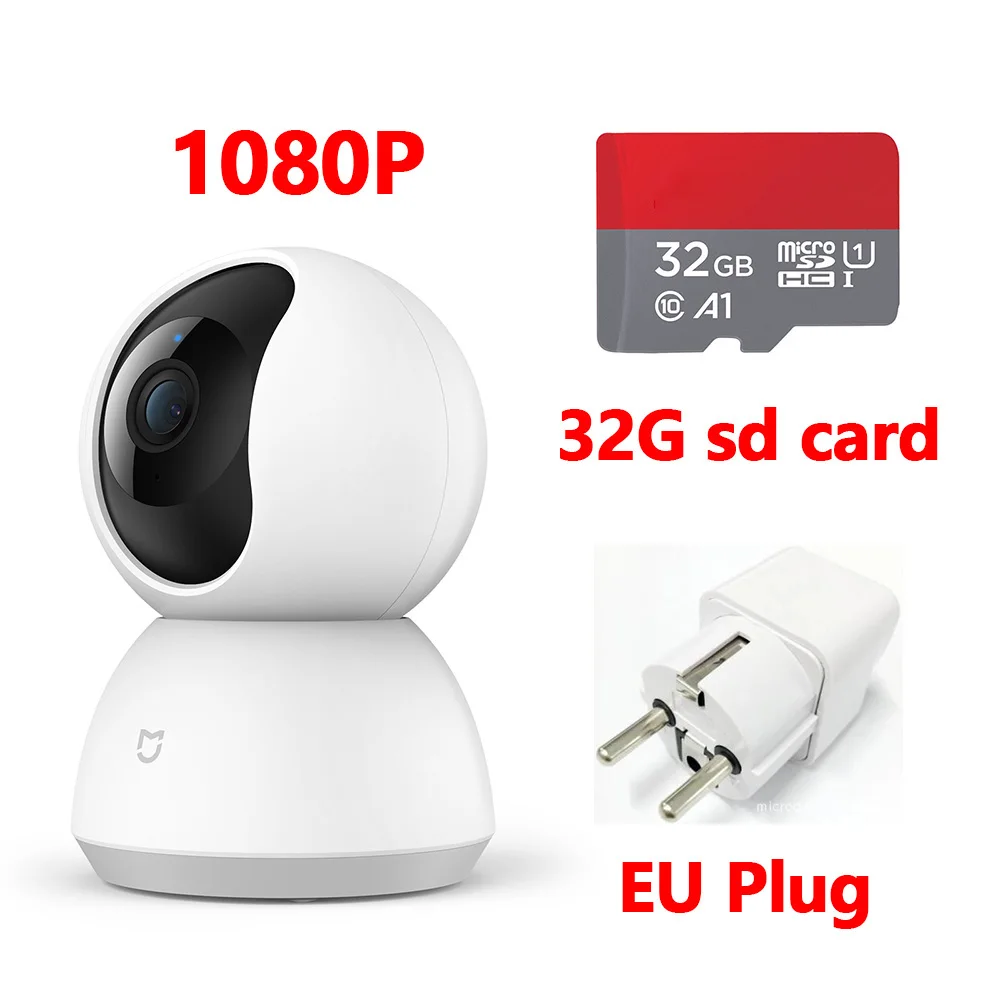 32G Card-EUPlug Смарт-Камера Xiaomi Mijia, умная веб-камера 1080 P, Wi-Fi, панорамирование, ночное видение, 360 угол обзора, видеокамера, детский монитор, домашняя камера безопасности - Цветной: 32G Card-EUPlug