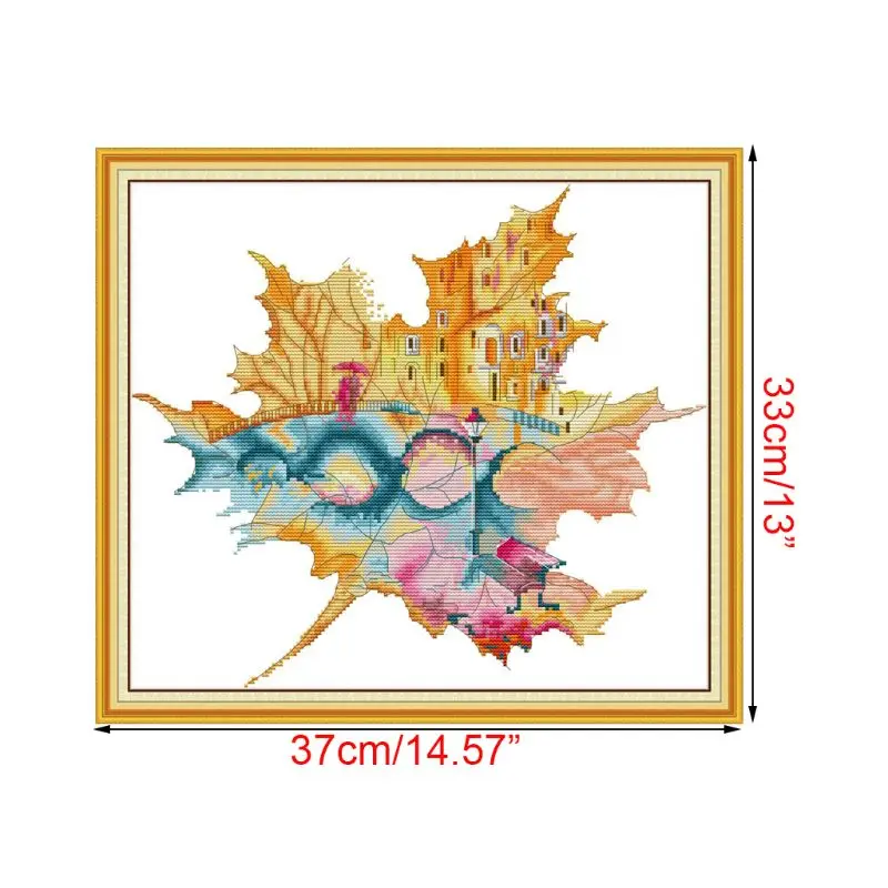 Новый город в кленовый лист ручной работы Рукоделие Счетный 14CT печать вышивки