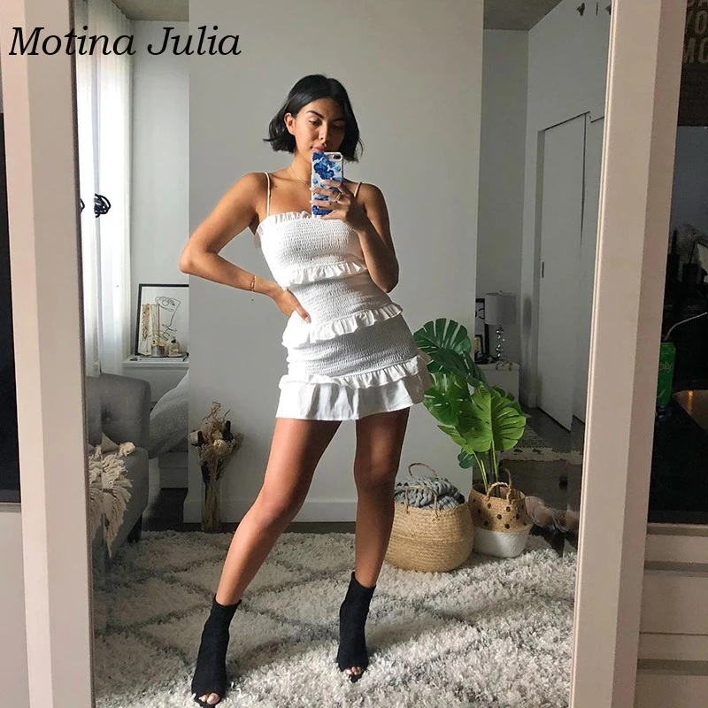 Motina Julia/Новинка сезон весна-лето милый сарафан с рюшами облегающее платье