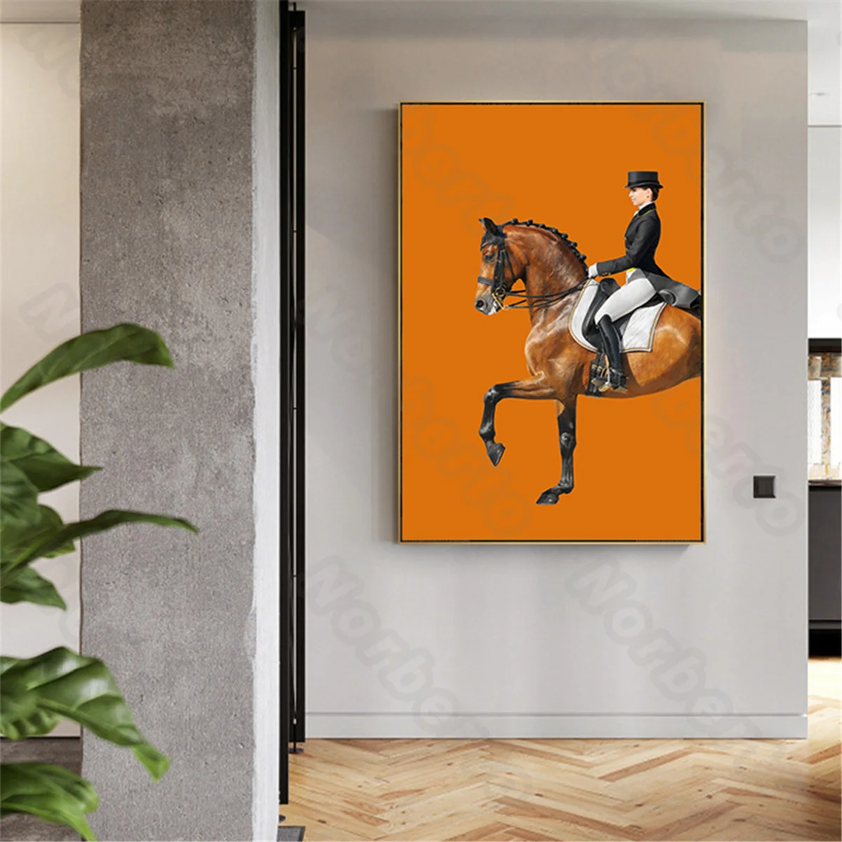 

Modern Fashion Style Canvas Painting and Posters Orange Background Wall England Gentleman Riding a Horse for Home Rooms Decorati