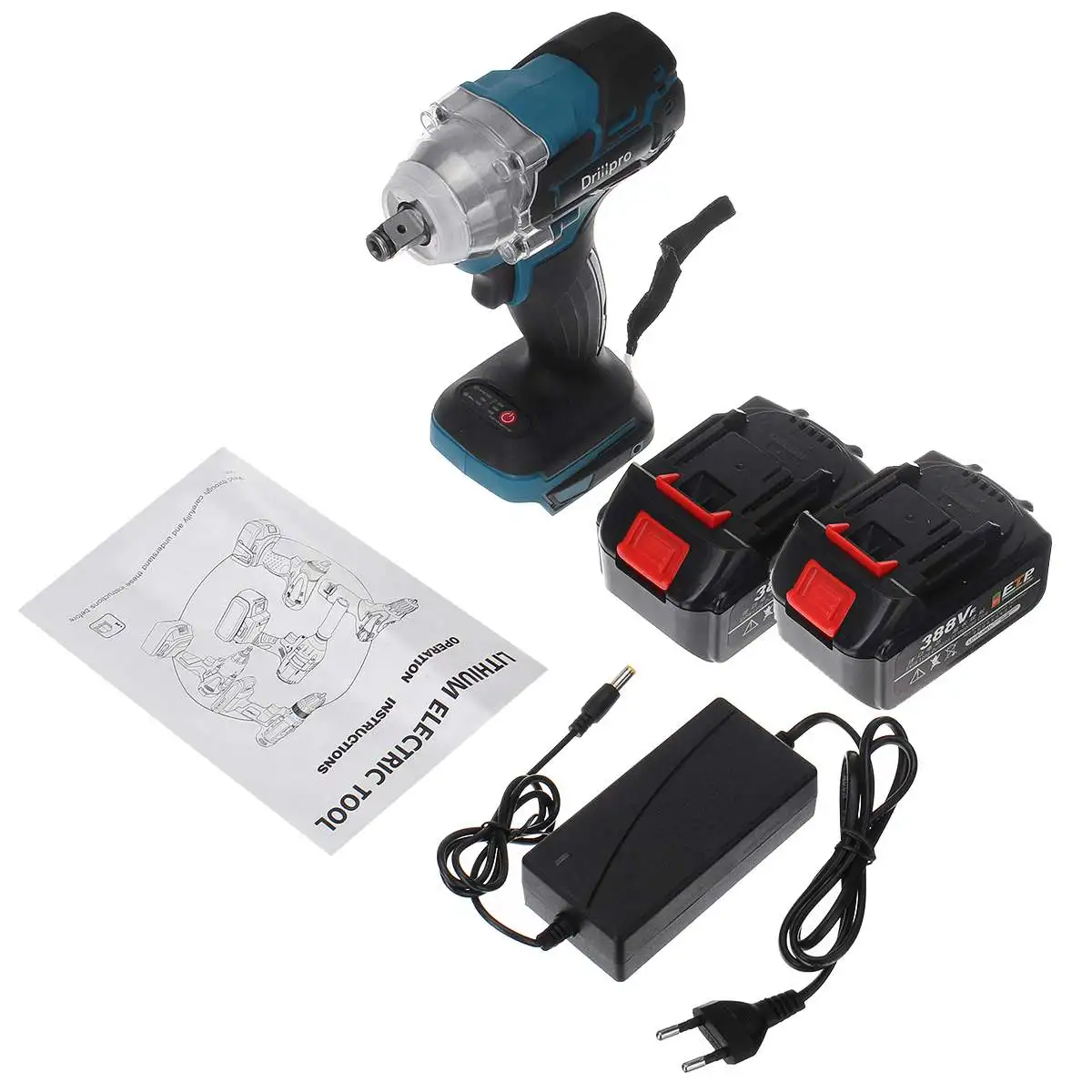 

388vf 520N.M Electric Impact Wrench Brushless Cordless 1/2 inch Power Tools with 15000Amh Li Battery Adapt to Makita 18V Battery
