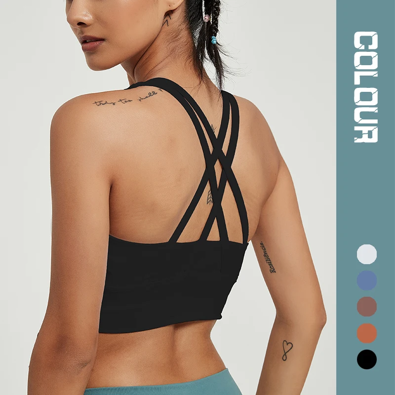

2021 New High-intensity Sports Underwear Sling Running Bra Yoga Vest Cross Back Sportswear Gym Sport Training Anti-sweat Bra