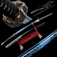 handmade katanas carbon steel blade with plating blue and white razor sharp ready battle real japnese swords full tang catana