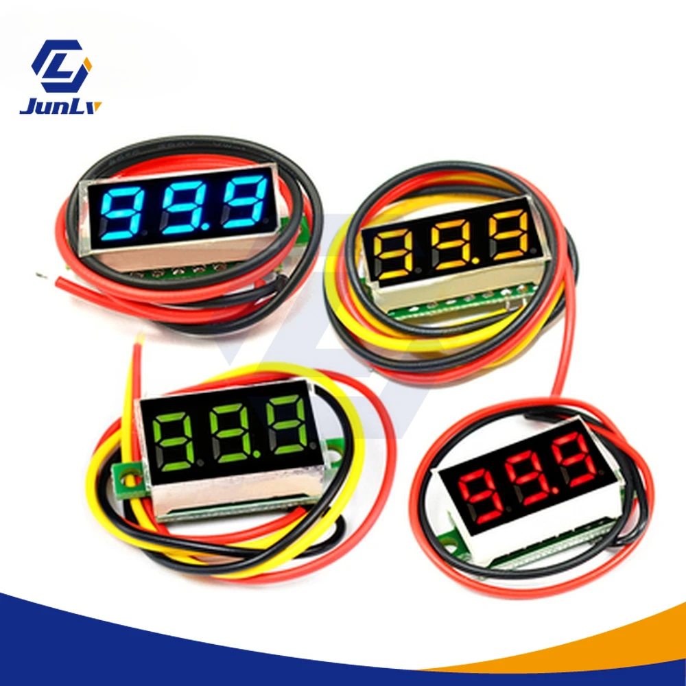 

DC 0V-100V 0.28 inch LED Digital Voltmeter Voltmeter Volts Detector Panel Car Monitor Tester 12V 24V Red Green Blue Yellow