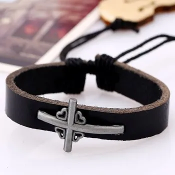 

hot-selling jewelry retro cross, leather alloy bracelet, personalized cowhide braided bracelet, men's bracelet B01141