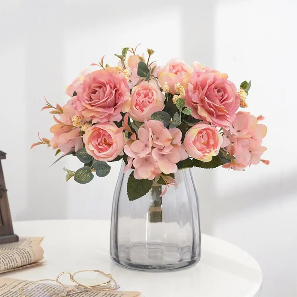 Beautiful Hydrangea Roses Artificial Flowers For Home Wedding Decorations High Quality Autumn Bouquet Mousse Peony Fake Flo N6J7 | Дом и сад
