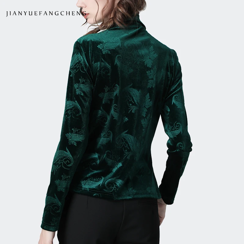 Женская теплая велюровая блузка зимние Джемперы Топы c цветочным принтом в