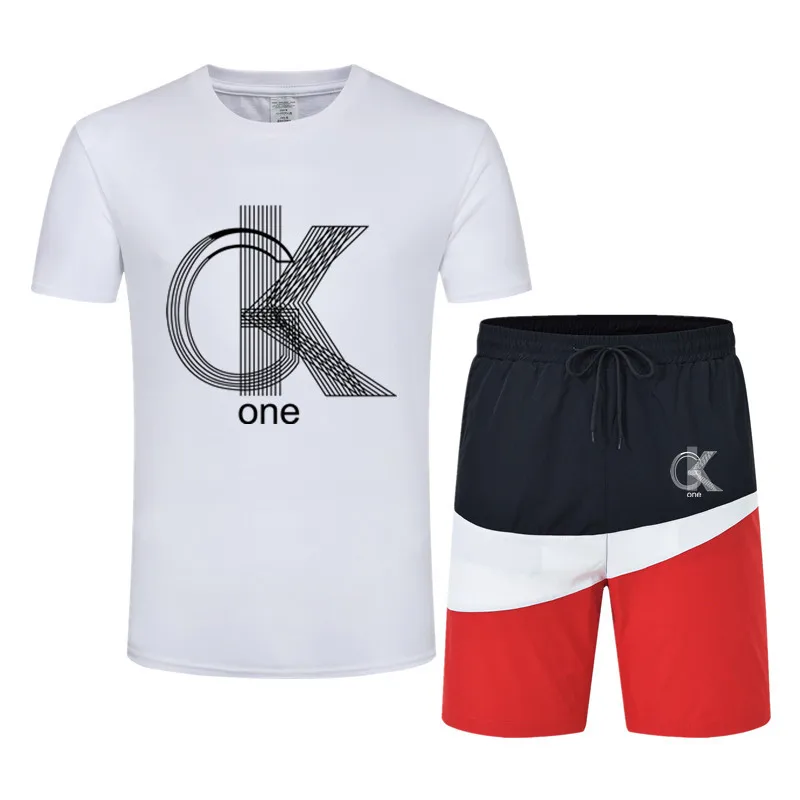 

Summer 2021 Men's T-Shirt Set Two Piece Men's Sports Set GK Basketball Sports Fitness Summer Print Short Sleeve + Shorts Men's S