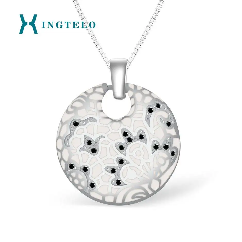 XINGTELO 925 Sterling Silver Chain and Pendant Inlaid with Black Spinel Enamel Jewelry Sliding Pendant for Women