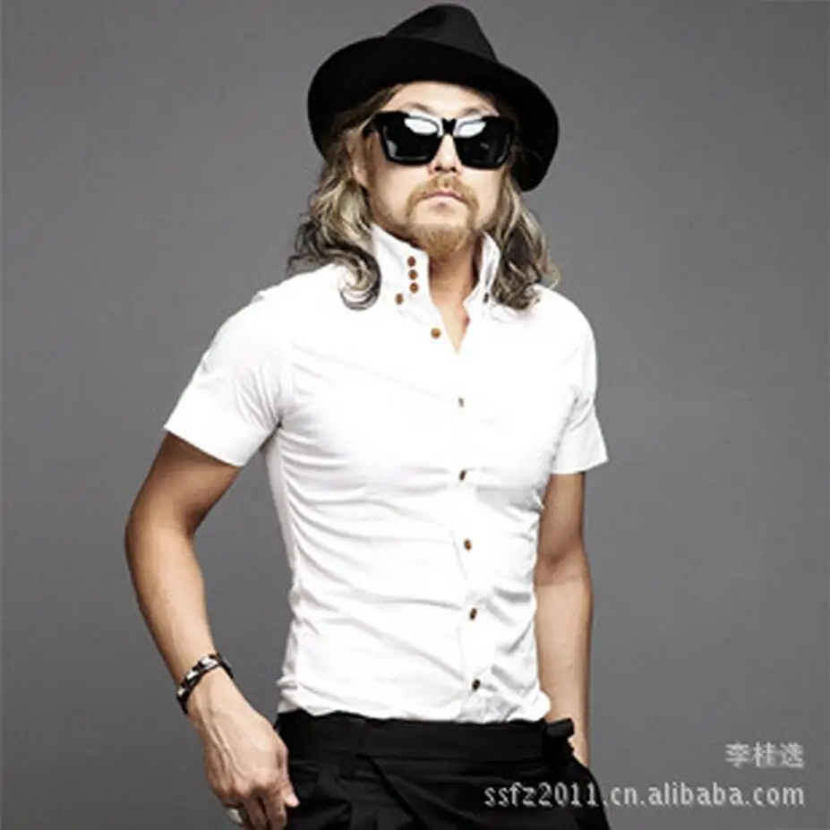 

New Free Shipping Fashion Casual White Korean Slim Short-sleeved Shirt Stage Performance Clothing / S-3xl
