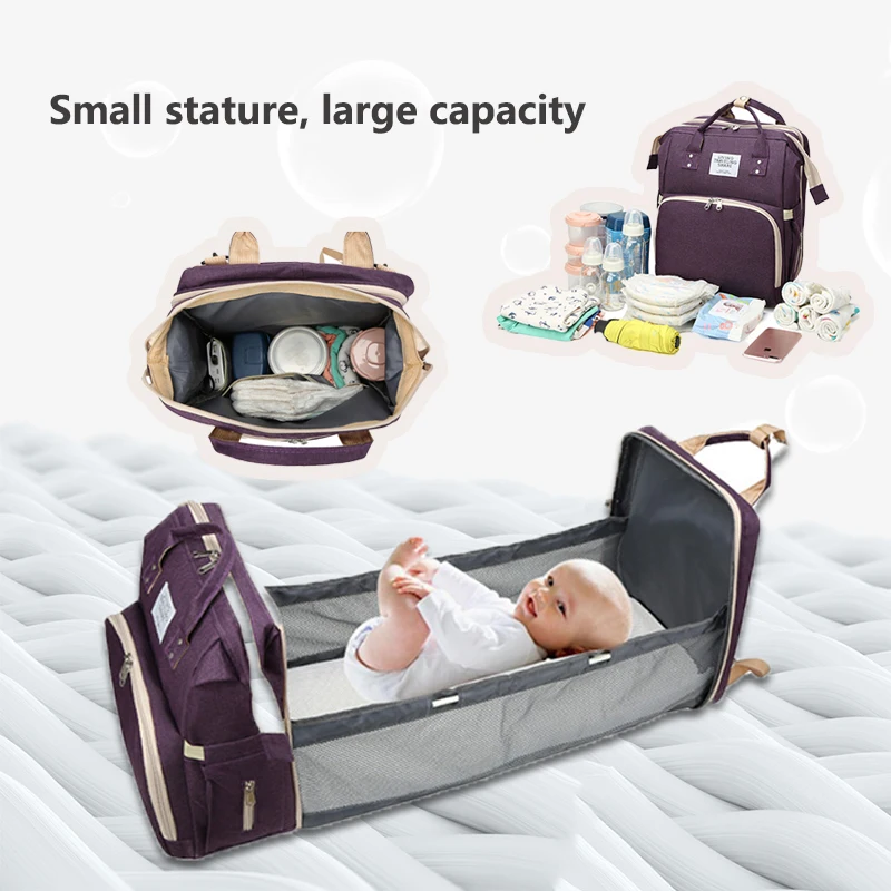 Baby Diaper Bag Multifunction Folding Baby Mom Travel Backpack Fashion Portable Folding Crib Bag Infant Stroller Organizer Bag