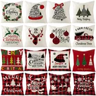 Рождественская наволочка в красную клетку, льняные наволочки, Рождественская елка, наволочка с изображением оленя диванные подушки, подушки для дома декоративные