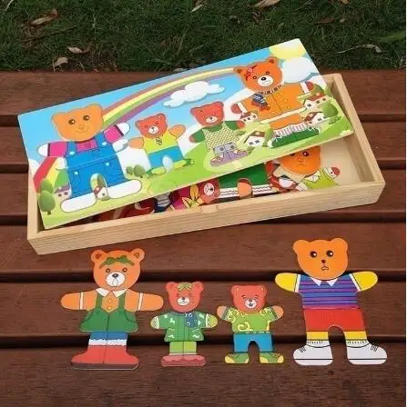 

Wooden Baby Bear Animal Children Puzzle Jigsaw Puzzle Building Block ACR Y4UD