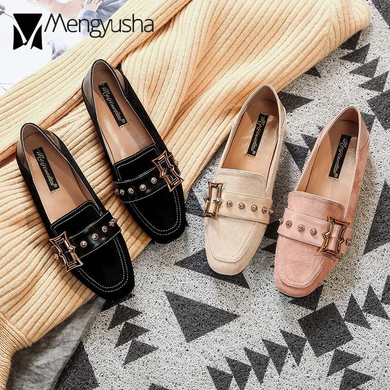 Мокасины женские розовые с квадратным носком брендовые туфли гвоздики на