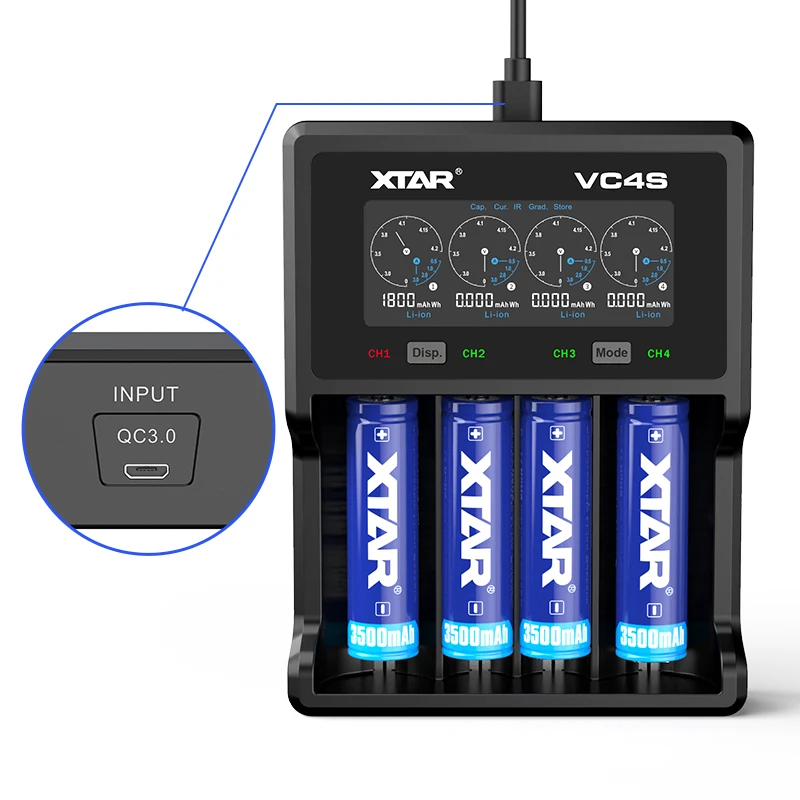 Зарядное устройство XTAR VC4S QC3.0 быстрая зарядка аккумуляторов 1 2 в AAA AA Liion 10400 32650