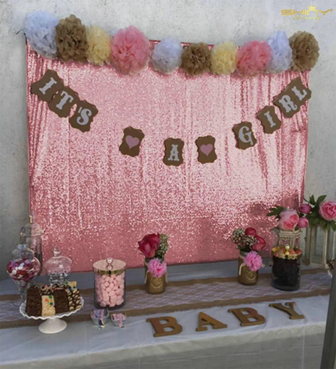 Shinybeauty Sequin Backdrop Rose Pink Party Wall Decoration Wedding Background Curtain-M190730 | Дом и сад