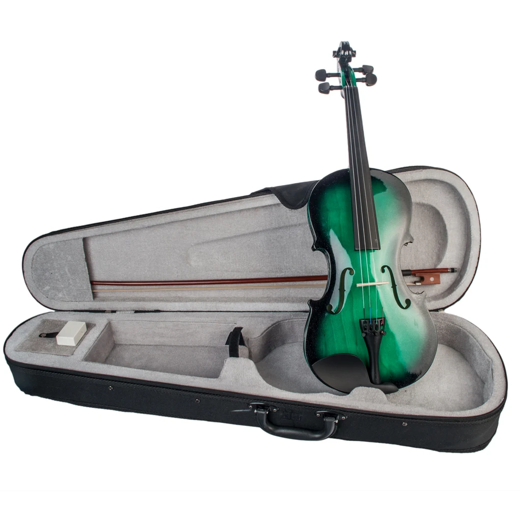 NAOMI 4/4 Violin Set With Violin+Bow+Bridge+String+Rosin+Case Green & Black Gradual Color Beginner Level | Спорт и развлечения