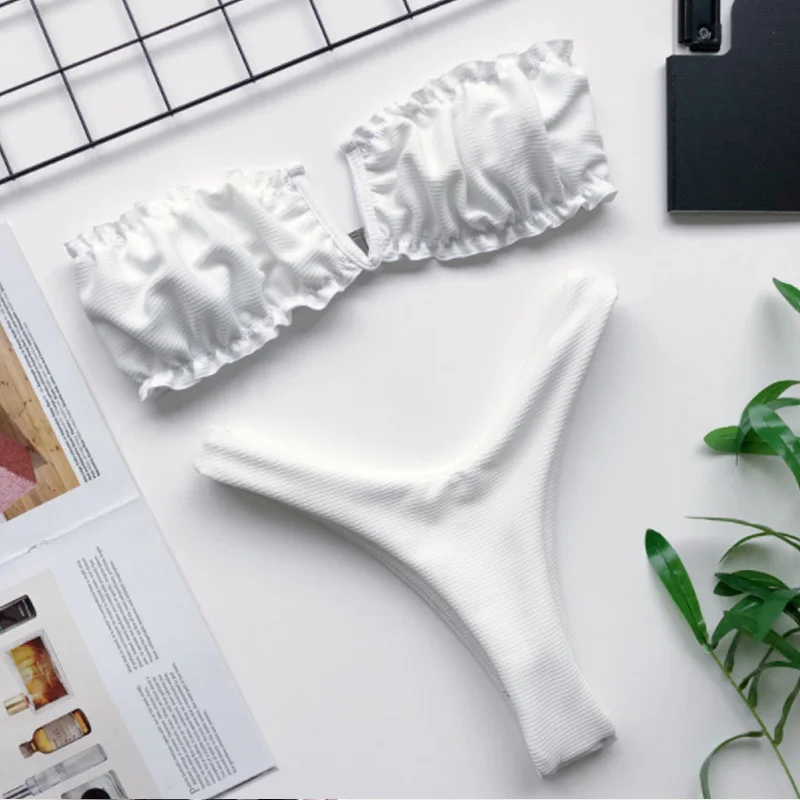 Набор бикини 2020 купальник без бретелек белый винтажный Купальник бандо женский