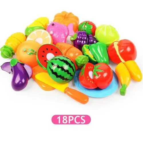 18pcs set Набор для приготовления пищи, пластиковая игрушечная еда, резка фруктов, овощей, ролевые игры, игрушки для девочек, детская палатка, игра - Цвет: 18pcs set