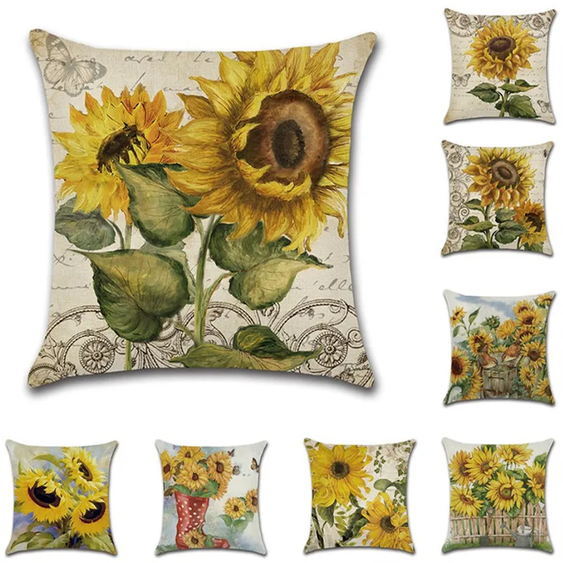 

Cotton Line Sunflower Cushion Covers 45x45cm Decorative Floral Pillow Cases Cover Home Decor Sofa Car Pillowcase Decoration