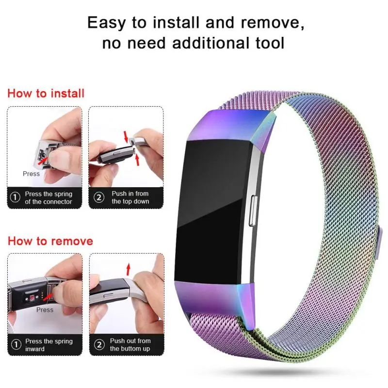 Браслет из нержавеющей стали магнитный браслет для женщин и мужчин браслет ремешок для Fitbits Charge 2 фитнес-трекер