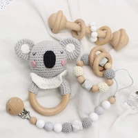 baby beech wooden teether ring diy crochet koala rattle soother infant teething chewing molar toys