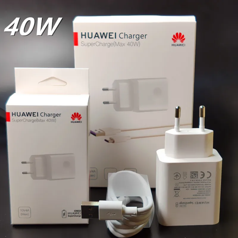 

Huawei Charger 40W Original 10V4A Supercharge EU Charge adapter 5A USB type c cable for nova 5 5t 5 pro mate 30 pro p20 p30 pro