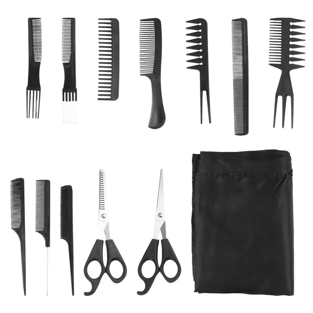 

1 Set of 11pcs Hair Cutting Tool Men Hairdressing Kit Comb Brush Set Comb Apron Wipe Hair Styling Tools (Black )