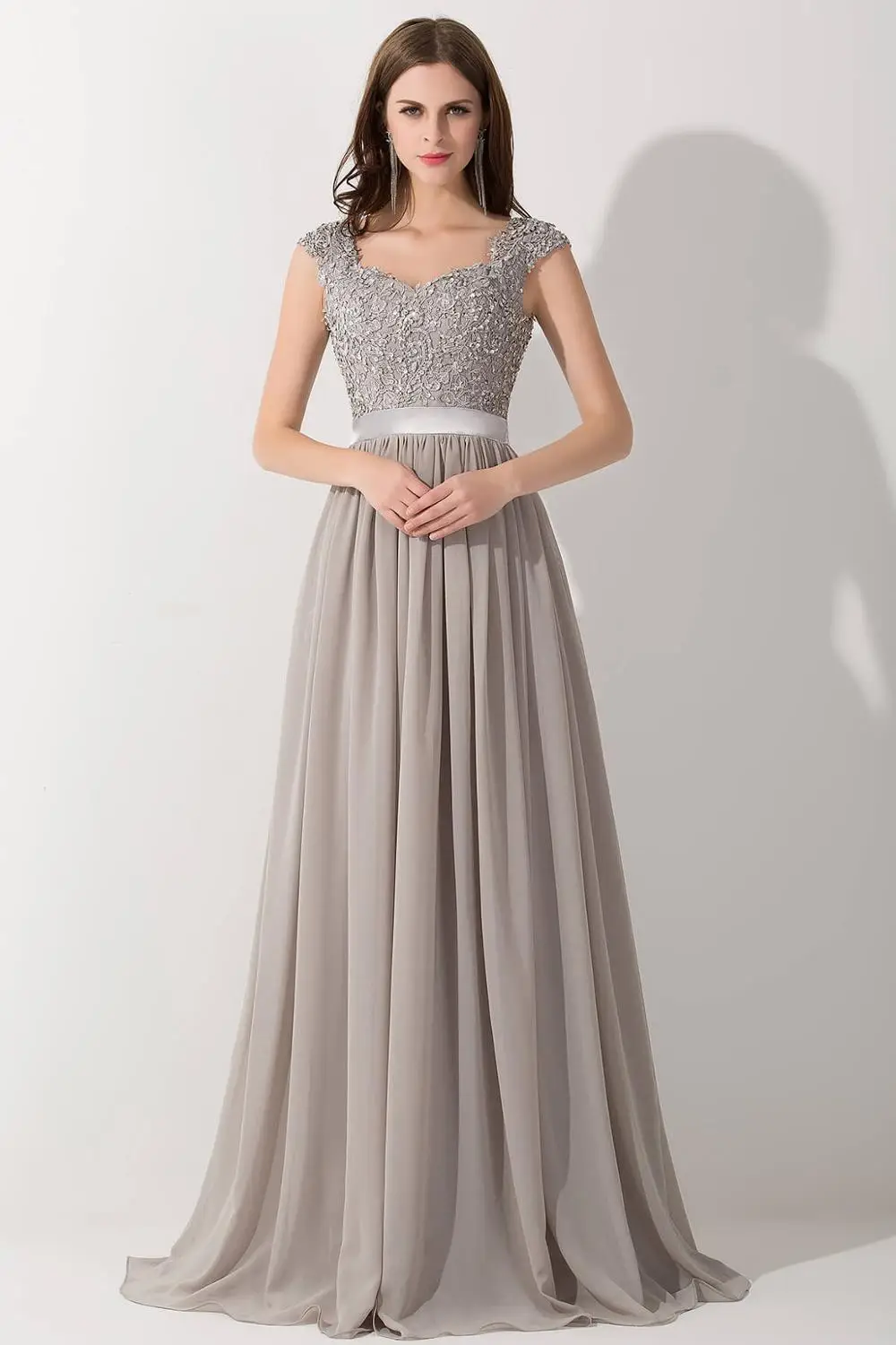 Vestido de Festa Casamento Сексуальное Прозрачное Шифоновое Кружевное Платье С Открытой Спиной Для Свадебной Вечеринки Для Подружки Невесты - Цвет: Серебристый