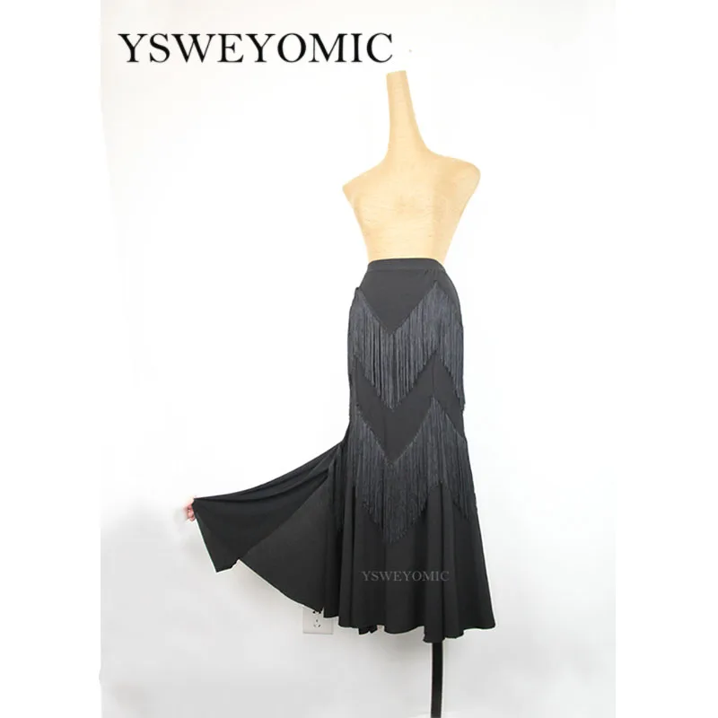 2020 New Flamenco Dance Costume Skirt Soft Ladies Ballroom dresses Black Tassels Long dance for Women M13 | Тематическая одежда и