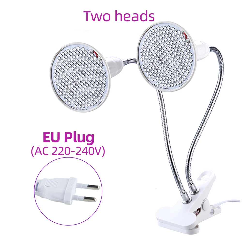 Two heads -EU Plug E27 Светодиодный светильник для выращивания растений клип лампы растения полный спектр Крытый Фито лампа для внутреннего сада цветок гидропоника, шатер для выращивания коробка - Испускаемый цвет: Two heads -EU Plug