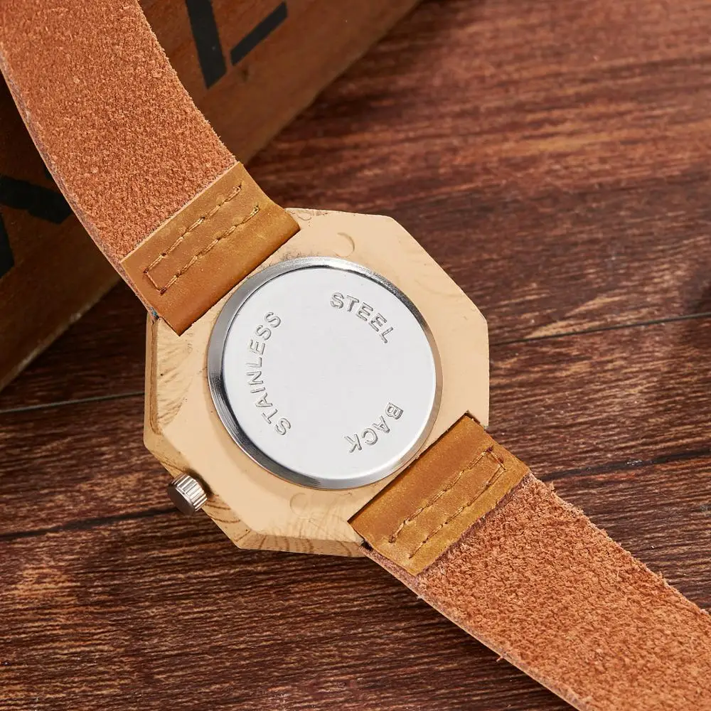 Креативные деревянные часы для молодых женщин кварцевые наручные с кожаным