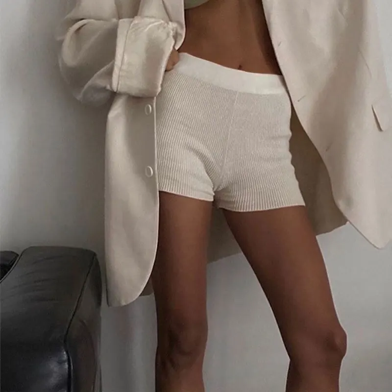 

New Fashion White Black High Waist Women Knitted Biker Bodycon Shorts Summer Cotton Sweat Mini Sexy Shorts Femme