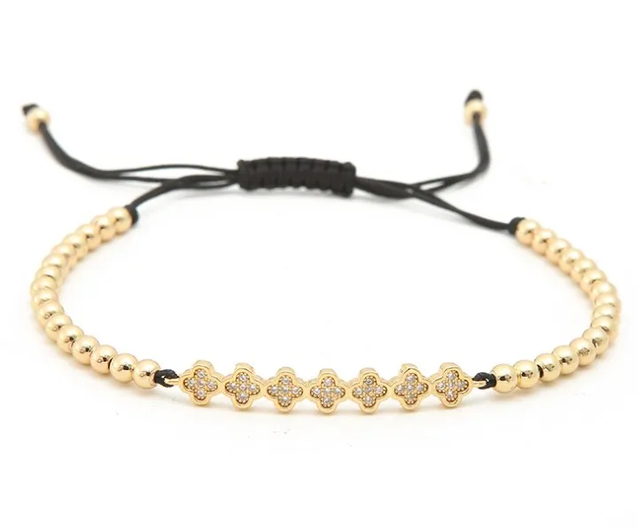 Золото серебро микро pave cz Кубического циркония Веревка Регулируемый браслет из