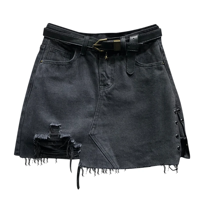 

IEQJ Bottomed Jeans Skirt Women A-line Anti Light Black Grey Short Solid Casual Style New Fashion Tide 2021 Summer GD876