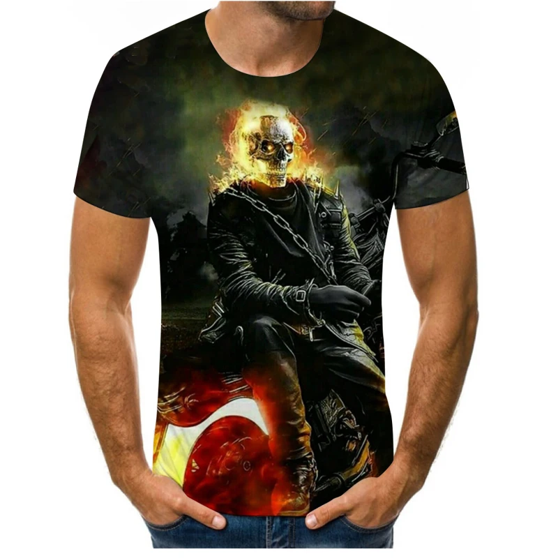 

3D printing men's and women's short-sleeved outdoor daily skull cool domineering summer 3D loose and comfortable O-neck T-shirt