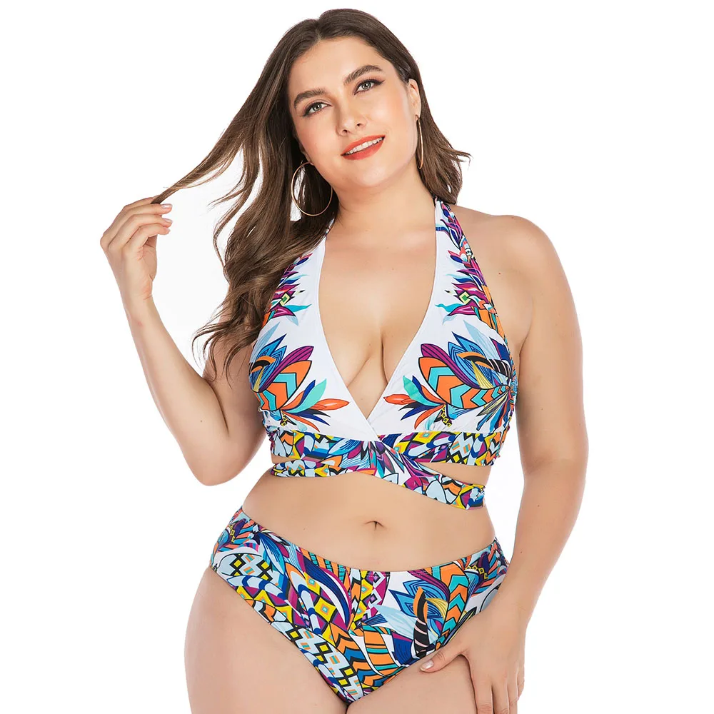 Купальник с высокой талией и лямкой на шее купальник большого размера женский