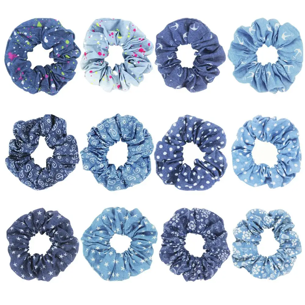 

Furling Girl 1PC Polka Dots Jeans Fabric Elastic Hair Bands Star Hair Scrunchies Anchor Strips Paisley Check Designs Hair Ties