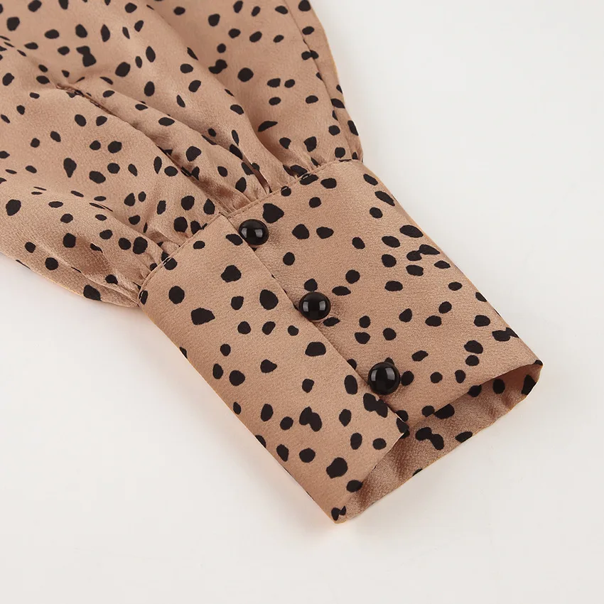 

GCAROL Women Satin Polka Dot Print Split Dress Lantern Sleeve Stand Collar Elegant Palace Euro Style Long Dress