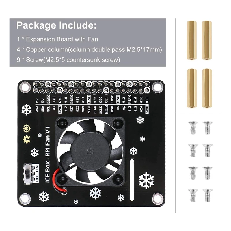 

for Raspberry Pi 4B Cooling Fan, for Raspberry Pi 4B Heatsink, for Raspberry Pi 4B GPIO Expansion Board DC5V 0.2A