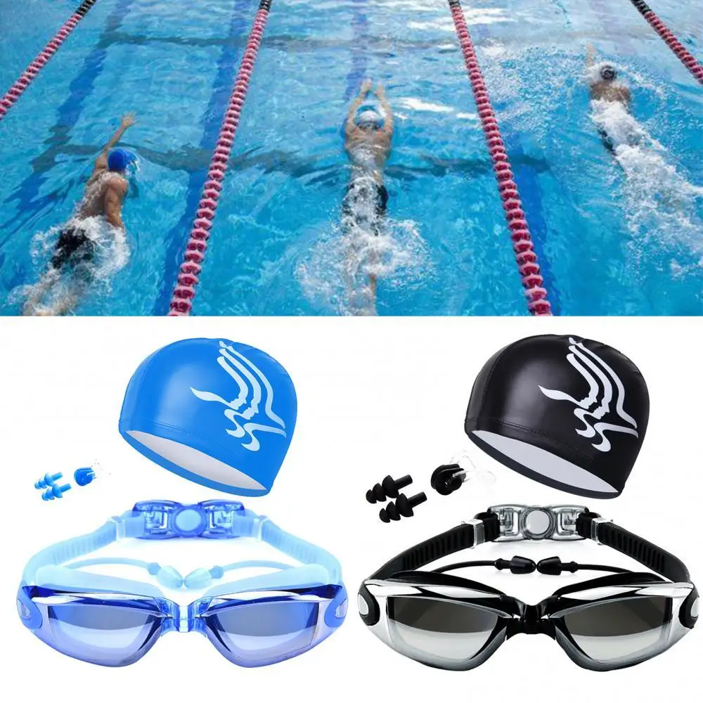 

Swim Goggles with Hat Ear Plug Nose Clip Suit Waterproof Swim Glasses Anti-fog