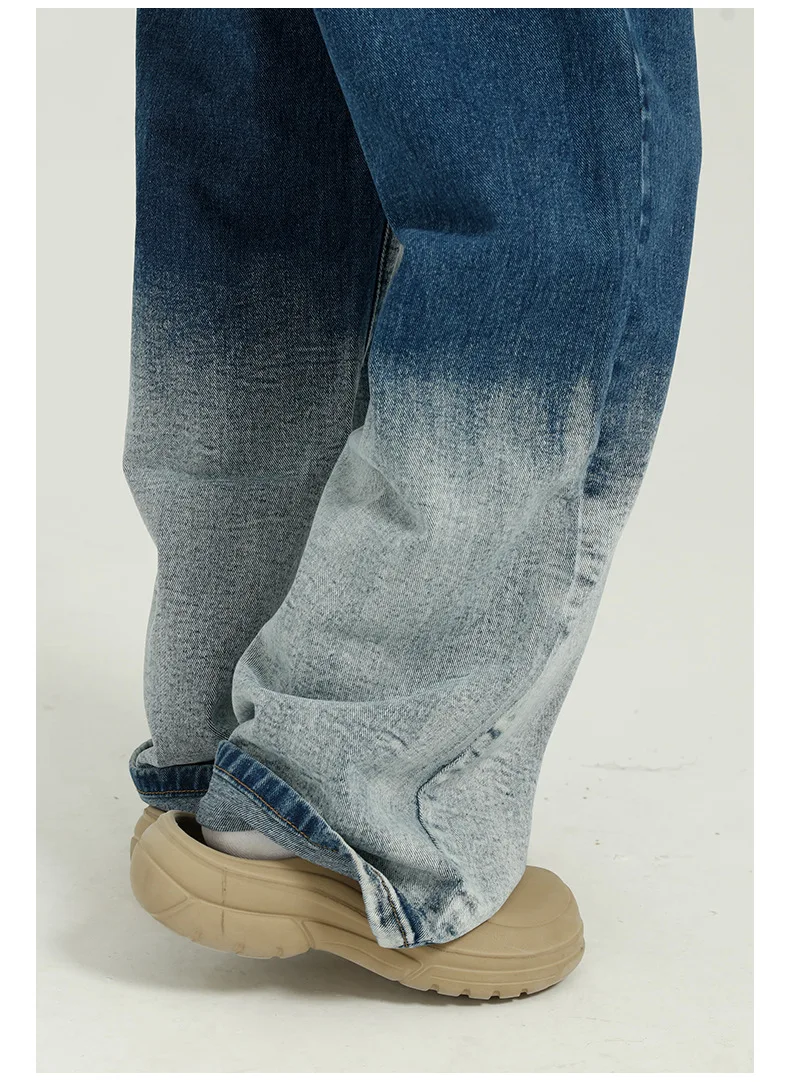 

IEFB Men's Wear Spring New Denim Casual Pants Tie Dye Gradient Korean Wide Leg Loose Straight Blue Jeans For Men Streetwear Tide