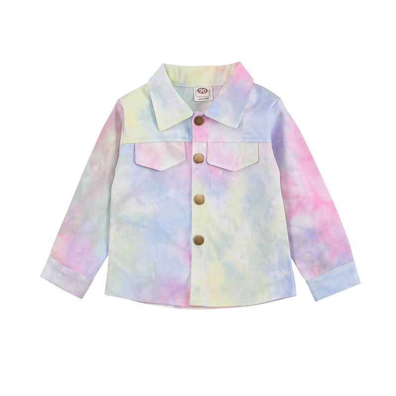 

Pudcoco Baby Coat Tie Dye Printed Full Length Regular Sleeve Turn-down Collar Single Breasted Button Decorated Clothing