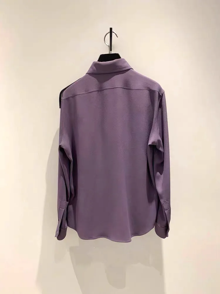 

2021 Spring and Summer New Lapel Long-sleeved Single-breasted Purple Women Shirt