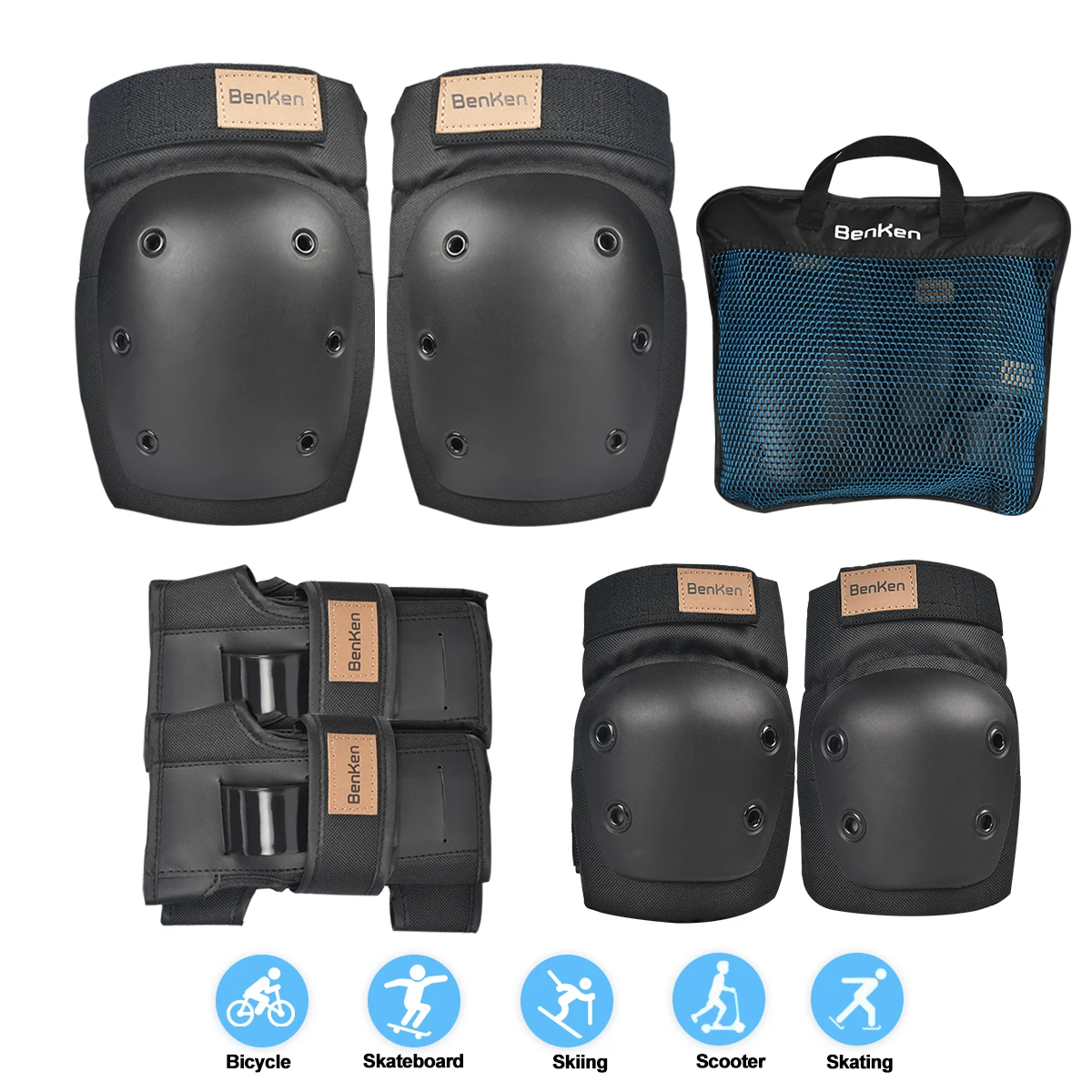 

BenKen 3 in 1 Sports Protective Gear Set Kids Adult Safety Knee Pads Adjustable Child Support Guards Pad Set Equipment