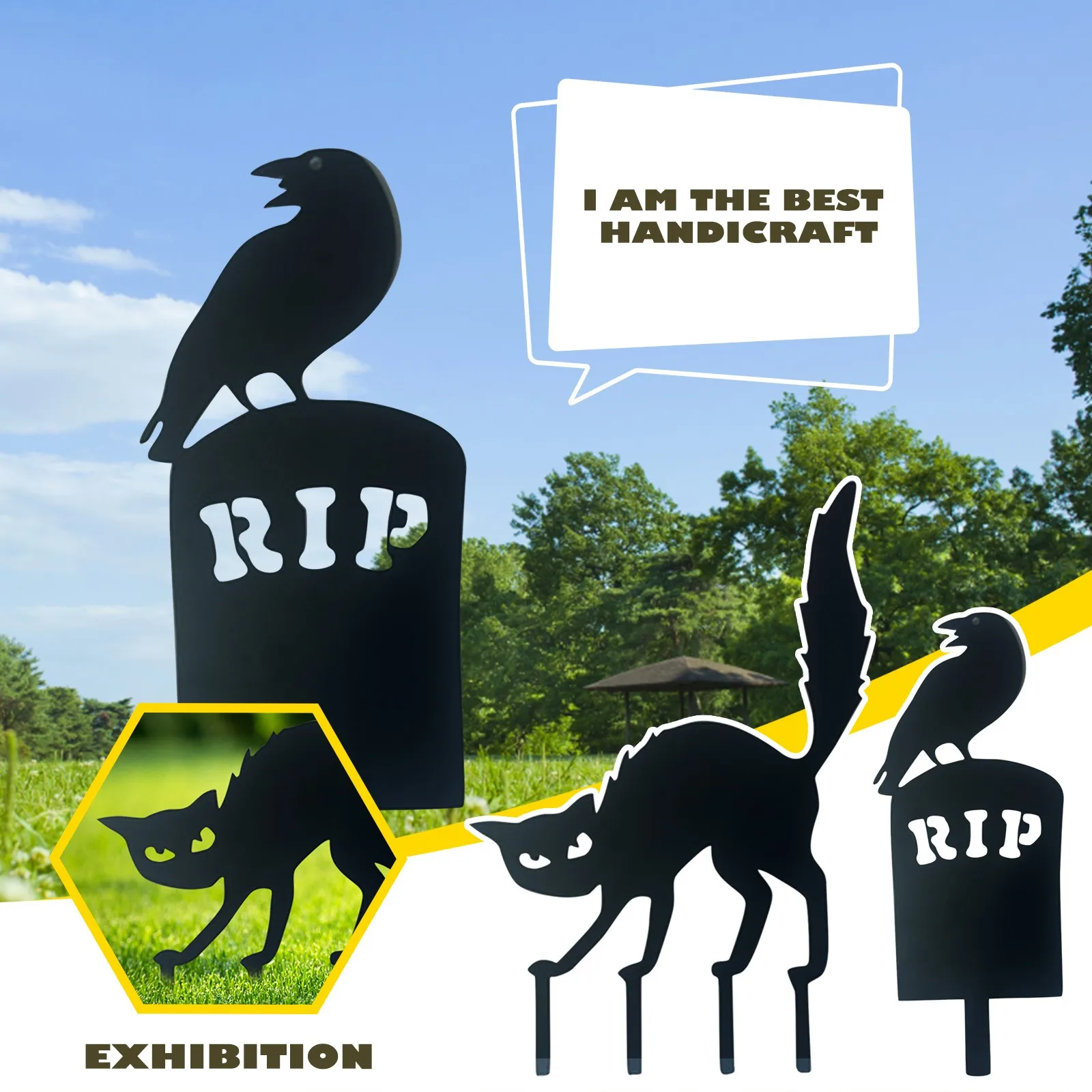 

Черная силуэт кота, ковер, двор, искусство, акриловые садовые аксессуары, стопки для лужайки, скульптура для двора, сада, украшение для улицы